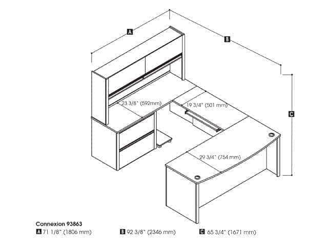 Modubox Desk Connexion U-Shaped Executive Desk with Lateral File Cabinet and Hutch - Available in 3 Colours