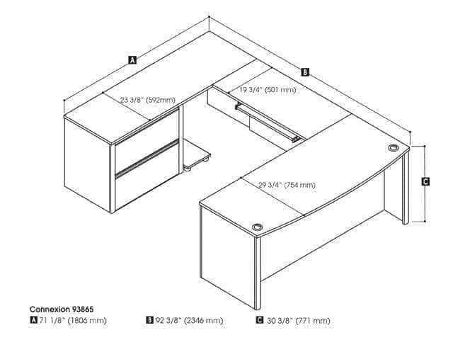 Modubox Desk Connexion U-Shaped Executive Desk with Lateral File Cabinet - Available in 3 Colours