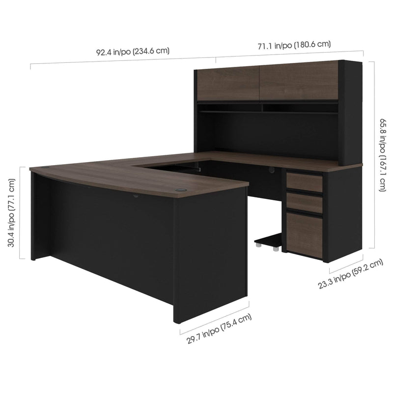 Modubox Desk Connexion U-Shaped Executive Desk with Pedestal and Hutch - Available in 3 Colours
