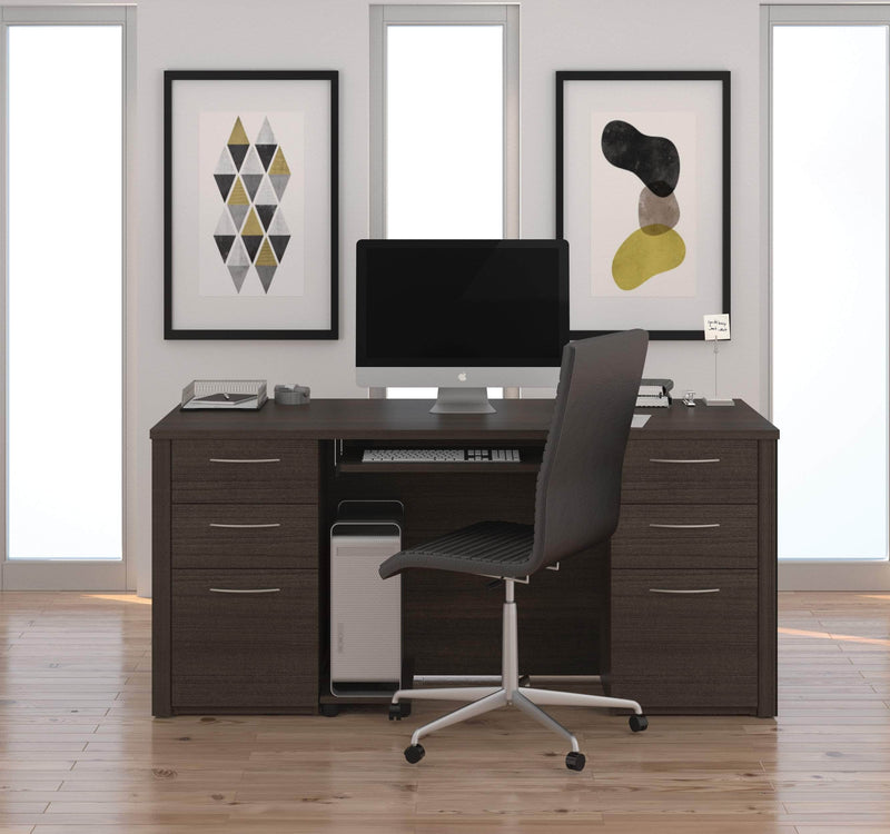 Modubox Desk Dark Chocolate Embassy Traditional Executive Desk with 2 Pedestals - Dark Chocolate