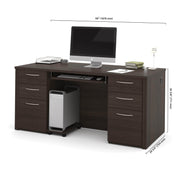 Modubox Desk Dark Chocolate Embassy Traditional Executive Desk with 2 Pedestals - Dark Chocolate