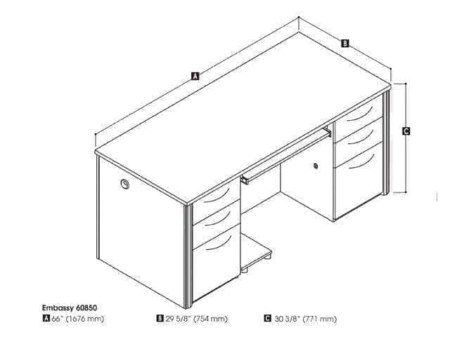 Modubox Desk Dark Chocolate Embassy Traditional Executive Desk with 2 Pedestals - Dark Chocolate