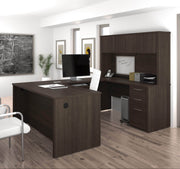Modubox Desk Dark Chocolate Embassy U-Shaped Executive Desk with Pedestal and Hutch - Dark Chocolate