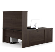 Modubox Desk Dark Chocolate Embassy U-Shaped Executive Desk with Pedestal and Hutch - Dark Chocolate