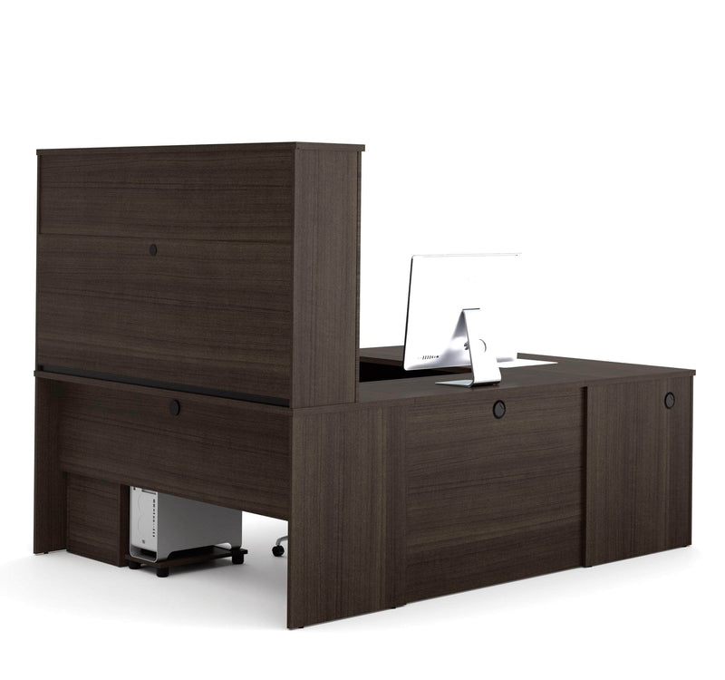 Modubox Desk Dark Chocolate Embassy U-Shaped Executive Desk with Pedestal and Hutch - Dark Chocolate