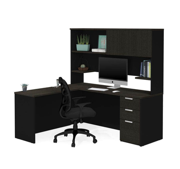 Modubox Desk Deep Grey & Black Pro-Concept Plus L-Shaped Desk with Pedestal and Hutch - Available in 2 Colours