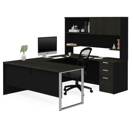 Modubox Desk Deep Grey & Black Pro-Concept Plus U-Shaped Desk with Pedestal and Hutch - Available in 2 Colours