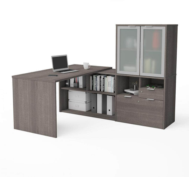 Modubox Desk i3 Plus L-shaped Desk with Frosted Glass Doors Hutch - Available in 3 Colours