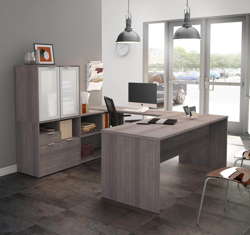 Modubox Desk i3 Plus U-shaped Desk with Frosted Glass Doors Hutch - Available in 3 Colours