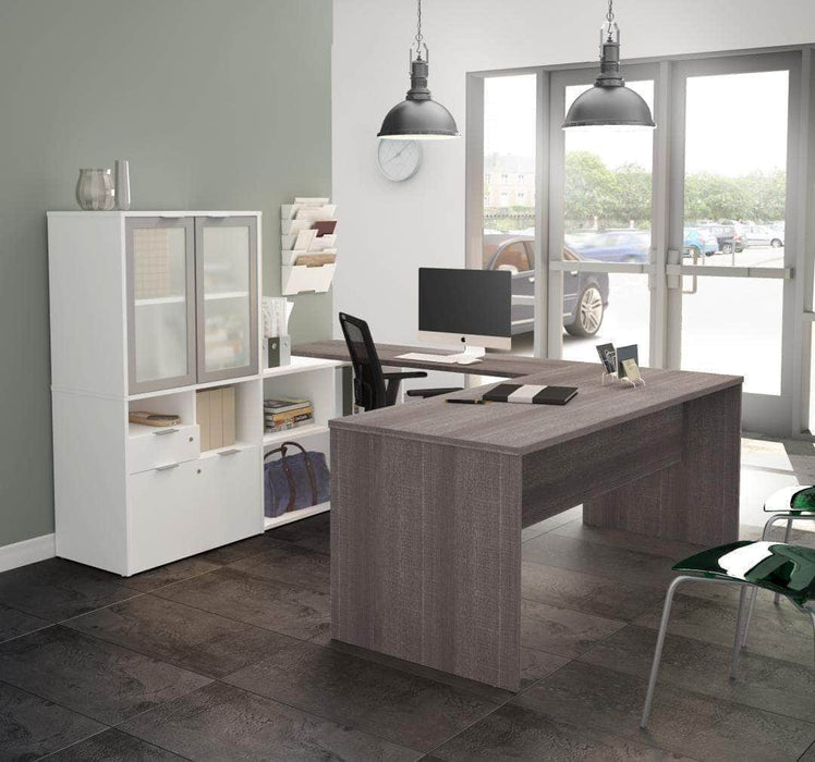 Modubox Desk i3 Plus U-shaped Desk with Frosted Glass Doors Hutch - Available in 3 Colours