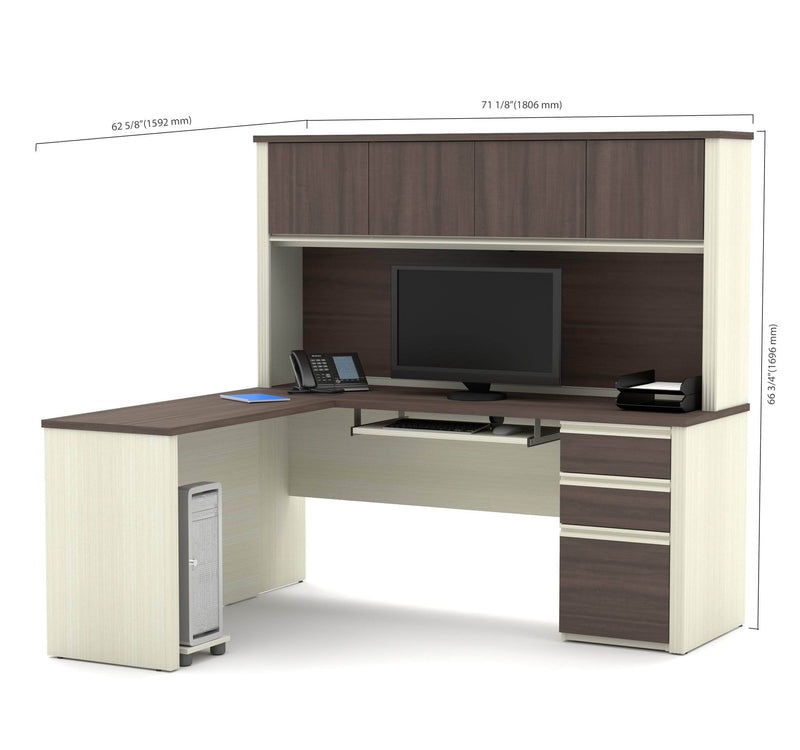Modubox Desk Prestige+ 72W L-Shaped Desk with Pedestal and Hutch - Available in 3 Colours