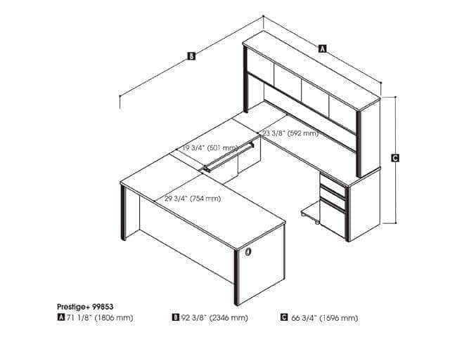 Modubox Desk Prestige+ U-Shaped Executive Desk with Hutch and 2 Pedestals - Available in 3 Colours