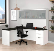 Modubox Desk Pro-Concept Plus L-Shaped Desk with Pedestal and Frosted Glass Door Hutch - Available in 2 Colours