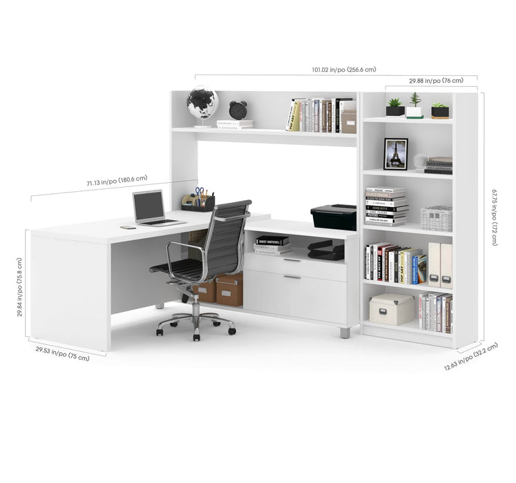 Modubox Desk Pro-Linea 2-Piece Set Including an L-Shaped Desk with Hutch and a Bookcase - Available in 2 Colours