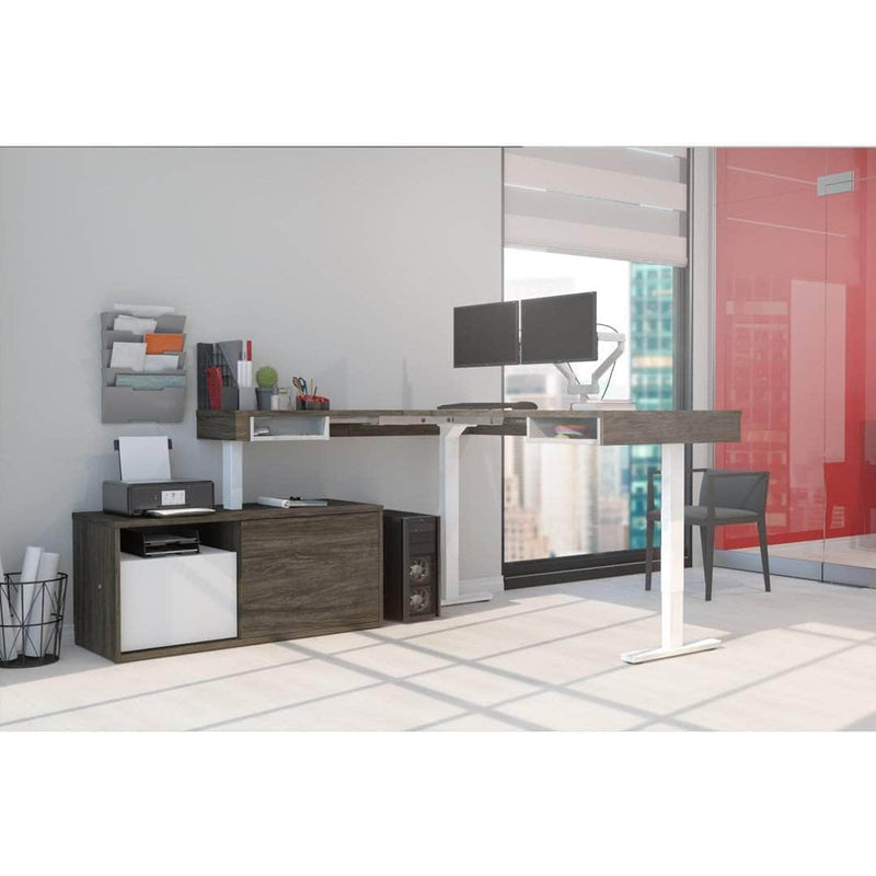 Modubox Desk Pro-Vega L-Shaped Standing Desk with Credenza and Dual Monitor Arm - Available in 2 Colours