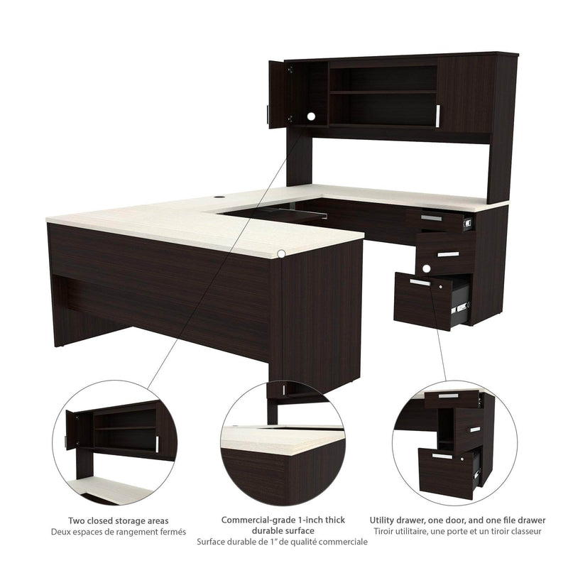 Modubox Desk Ridgeley Executive Computer Desk with Hutch, a Lateral File Cabinet, and a Bookcase - Available in 2 Colours