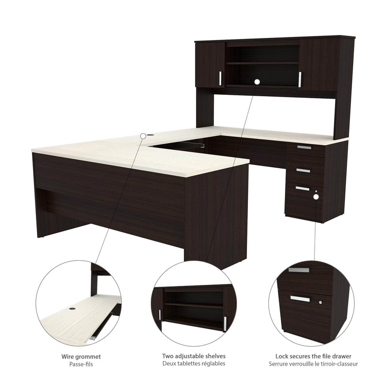 Modubox Desk Ridgeley Executive Computer Desk with Hutch, a Lateral File Cabinet, and a Bookcase - Available in 2 Colours