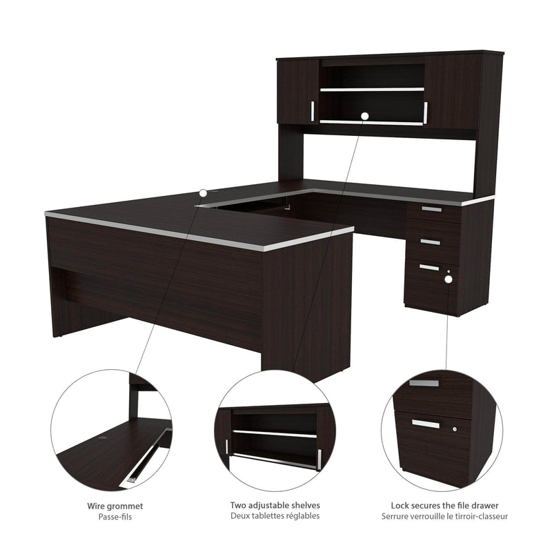 Modubox Desk Ridgeley Executive Computer Desk with Hutch, a Lateral File Cabinet, and a Bookcase - Available in 2 Colours