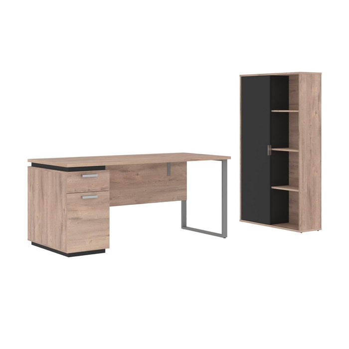 Modubox Desk Rustic Brown & Graphite Aquarius 2-Piece Set Including a Desk with Single Pedestal and a Storage Unit with 8 Cubbies - Available in 4 Colours