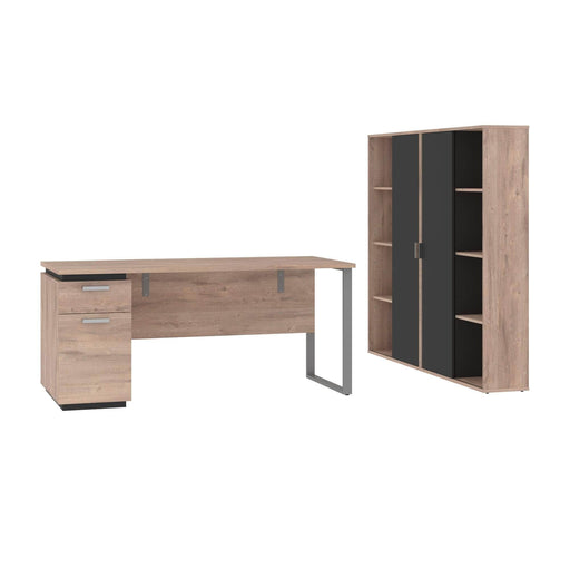 Modubox Desk Rustic Brown & Graphite Aquarius 3-Piece Set Including a Desk with Single Pedestal and 2 Storage Units with 8 Cubbies - Available in 4 Colours