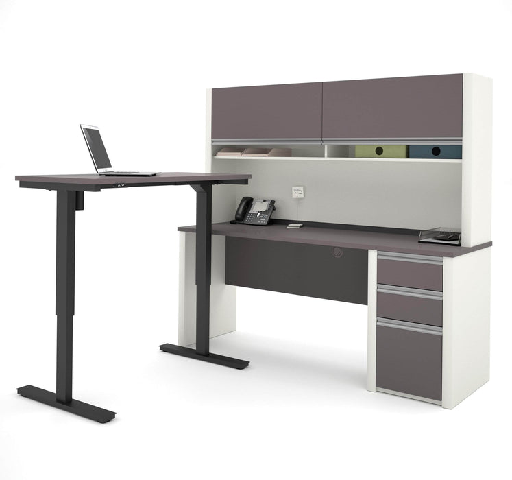 Modubox Desk Slate & Sandstone Connexion 2-Piece Set Including a Standing Desk and a Desk with Hutch - Available in 3 Colours