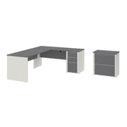 Modubox Desk Slate & Sandstone Connexion 2-Piece Set Including an L-Shaped Desk and a Lateral File Cabinet - Available in 3 Colours