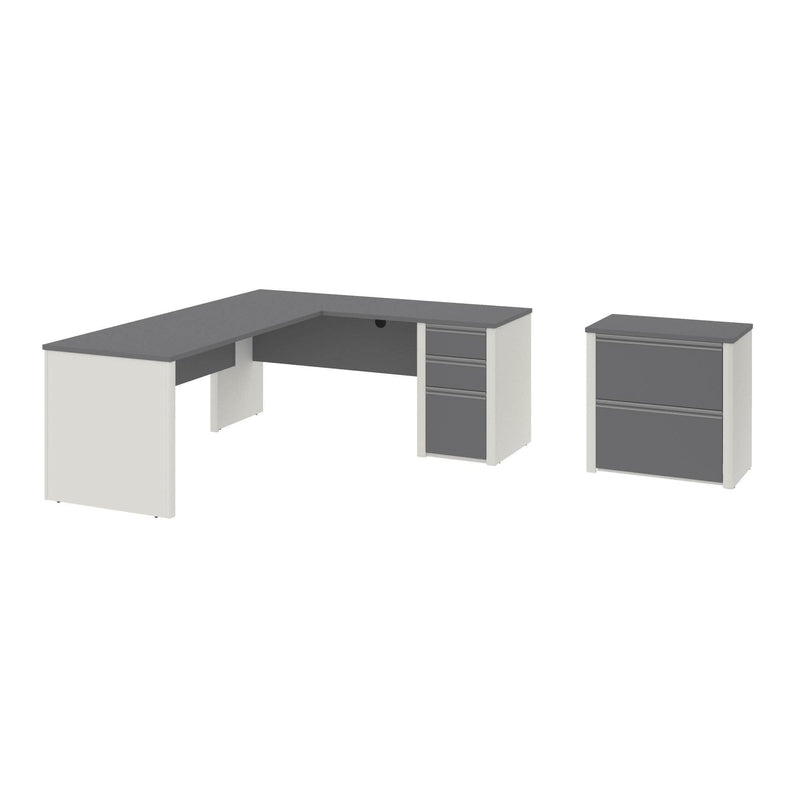 Modubox Desk Slate & Sandstone Connexion 2-Piece Set Including an L-Shaped Desk and a Lateral File Cabinet - Available in 3 Colours