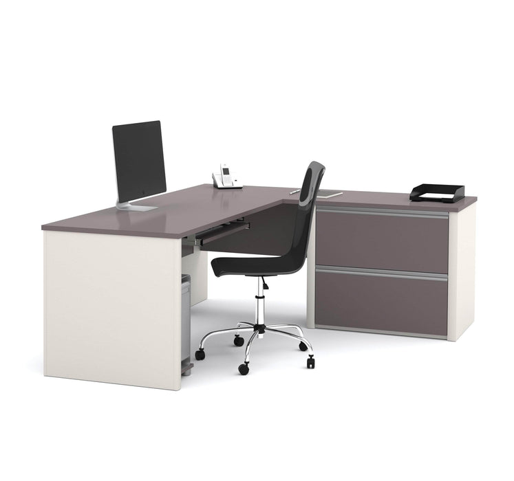 Modubox Desk Slate & Sandstone Connexion L-Shaped Desk with Lateral File Cabinet - Available in 3 Colours
