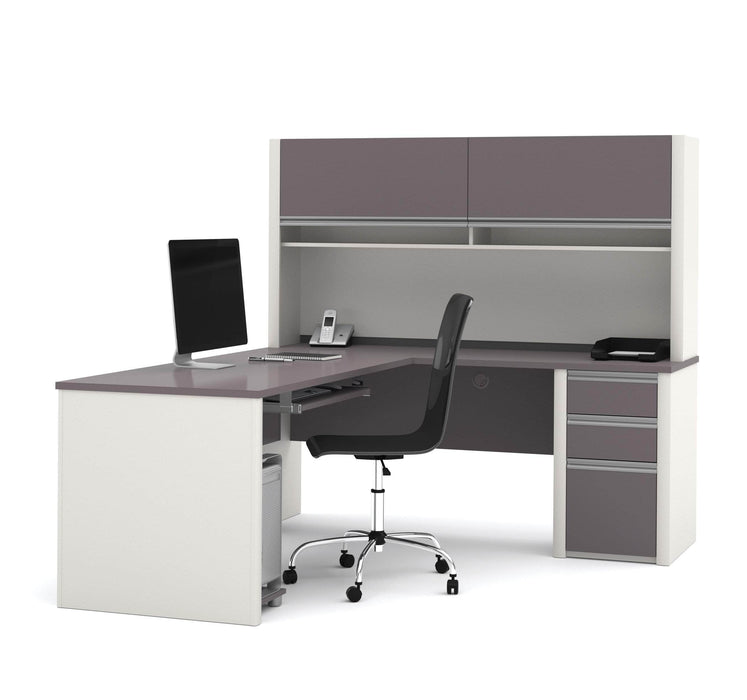 Modubox Desk Slate & Sandstone Connexion L-Shaped Desk with Pedestal and Hutch - Available in 3 Colours