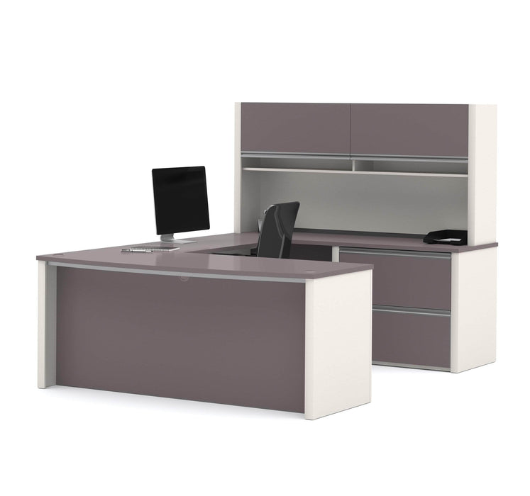 Modubox Desk Slate & Sandstone Connexion U-Shaped Executive Desk with Lateral File Cabinet and Hutch - Available in 3 Colours