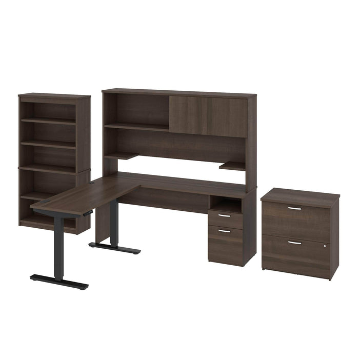 Modubox Desk Upstand 24” x 48” Standing Desk, 1 Credenza with Hutch, 1 Bookcase, and 1 Lateral File Cabinet - Available in 3 Colours