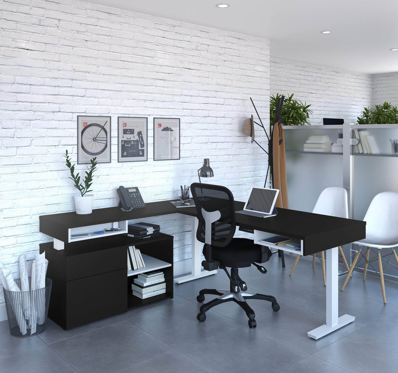 Modubox Desk Viva 2-Piece Set Including an L-Shaped Standing Desk and a Credenza - Available in 2 Colours