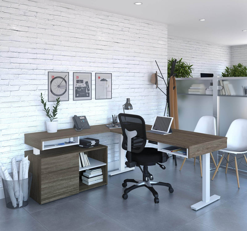 Modubox Desk Viva 2-Piece Set Including an L-Shaped Standing Desk and a Credenza - Available in 2 Colours