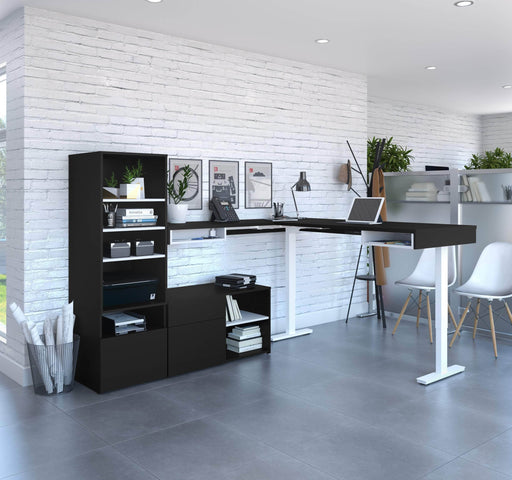 Modubox Desk Viva 3-Piece Set Including an L-Shaped Standing Desk, a Credenza, and a Hutch - Available in 2 Colours