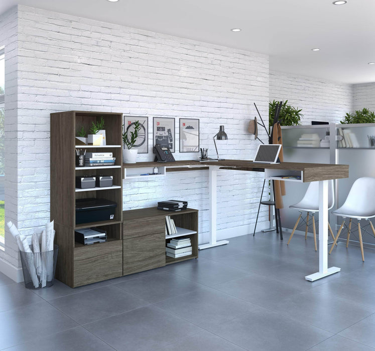 Modubox Desk Viva 3-Piece Set Including an L-Shaped Standing Desk, a Credenza, and a Hutch - Available in 2 Colours