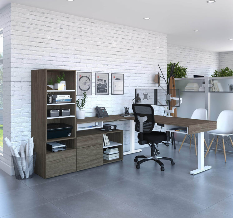 Modubox Desk Viva 4-Piece Set Including an L-Shaped Standing Desk, a Storage Unit, a Credenza, and a Dual Monitor Arm - Available in 2 Colours