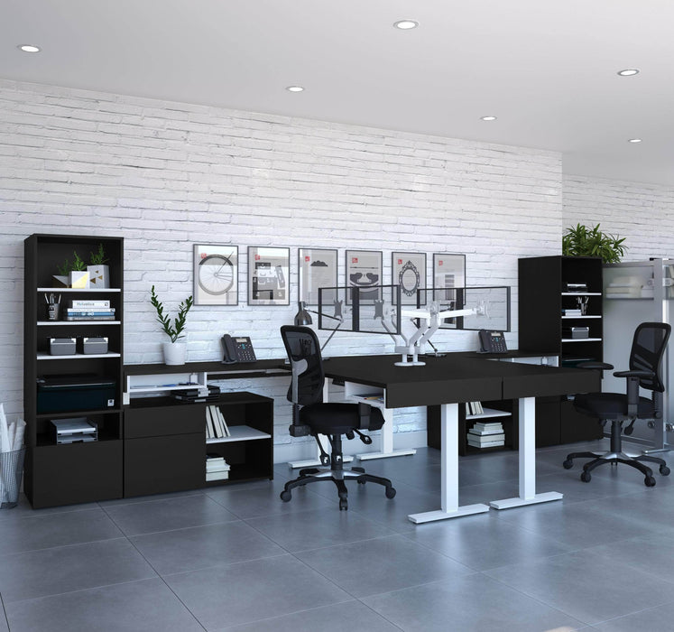 Modubox Desk Viva 8-Piece Set Including 2 L-Shaped Standing Desks, 2 Storage Units, 2 Credenzas, and 2 Dual Monitor Arms - Available in 2 Colours