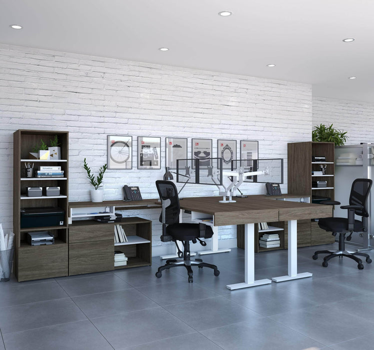 Modubox Desk Viva 8-Piece Set Including 2 L-Shaped Standing Desks, 2 Storage Units, 2 Credenzas, and 2 Dual Monitor Arms - Available in 2 Colours