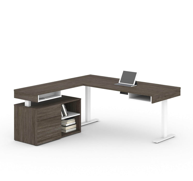Modubox Desk Walnut Grey Viva 2-Piece Set Including an L-Shaped Standing Desk and a Credenza - Available in 2 Colours