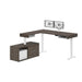 Modubox Desk Walnut Grey & White Pro-Vega L-Shaped Standing Desk with Credenza and Dual Monitor Arm - Available in 2 Colours