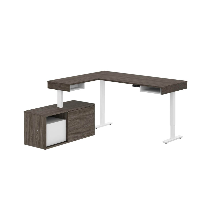 Modubox Desk Walnut Grey & White Pro-Vega L-Shaped Standing Desk with Credenza - Available in 2 Colours