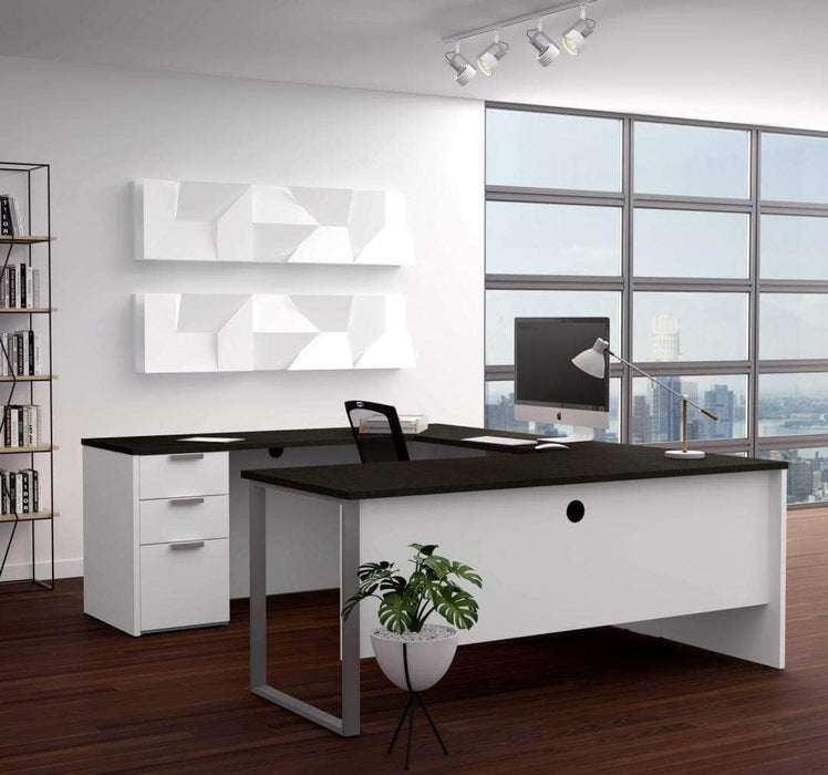 Modubox Desk White & Deep Grey Pro-Concept Plus U-Shaped Desk with Pedestal - Available in 2 Colours