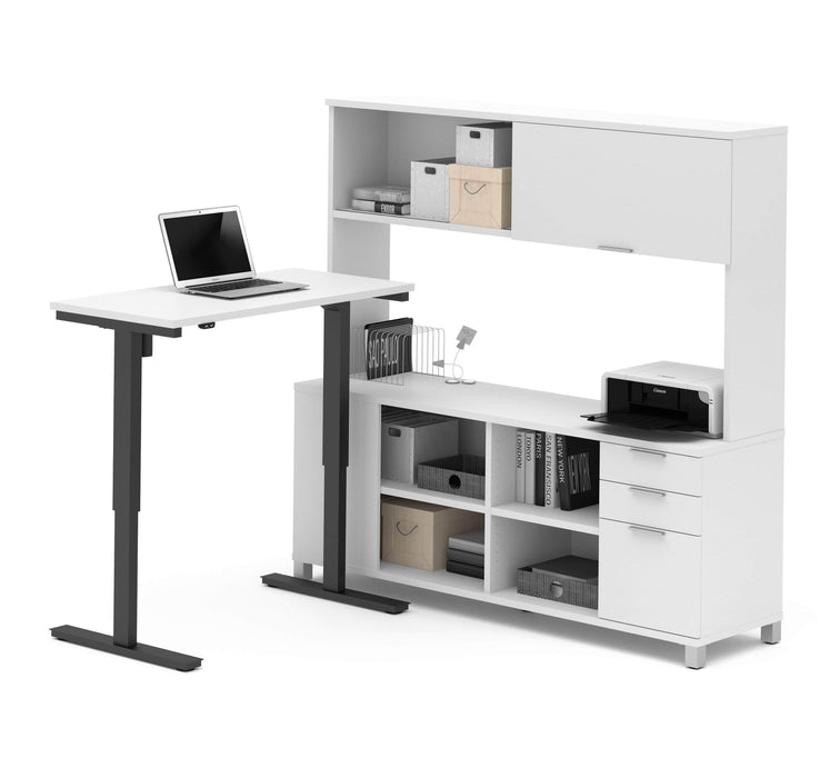 Modubox Desk White Pro-Linea 2-piece Set Including a Standing Desk and a Credenza with Hutch - Available in 2 Colours