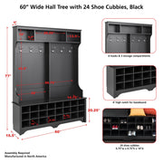 Modubox Entryway 60" Wide Hall Tree with 24 Shoe Cubbies - Available in 4 Colours