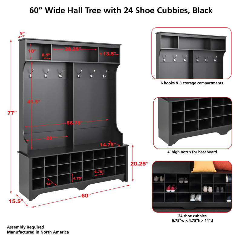 Modubox Entryway 60" Wide Hall Tree with 24 Shoe Cubbies - Available in 4 Colours