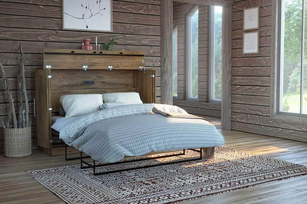Modubox Murphy Chest Rustic Brown Pur Full Murphy Cabinet Bed with Mattress - Available in 3 Colours