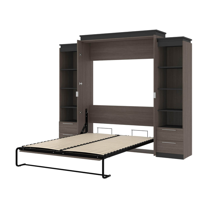 Modubox Murphy Wall Bed Bark Grey & Graphite Orion 104"W Queen Murphy Wall Bed with 2 Narrow Shelving Units and Drawers - Available in 2 Colours
