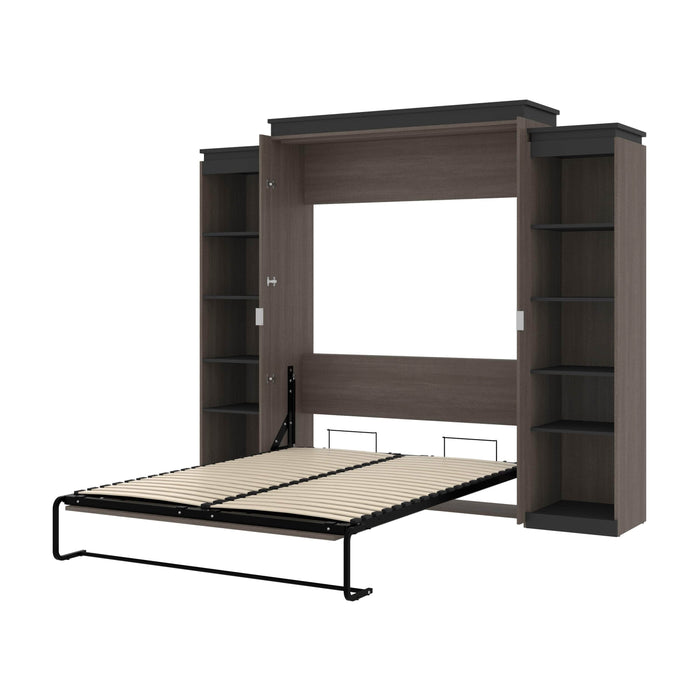 Modubox Murphy Wall Bed Bark Grey & Graphite Orion 104"W Queen Murphy Wall Bed with 2 Narrow Shelving Units - Available in 2 Colours