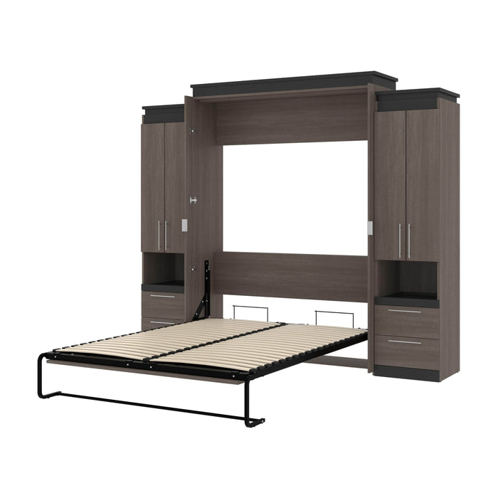 Modubox Murphy Wall Bed Bark Grey & Graphite Orion 104"W Queen Murphy Wall Bed with 2 Storage Cabinets and Pull-Out Shelves - Available in 2 Colours