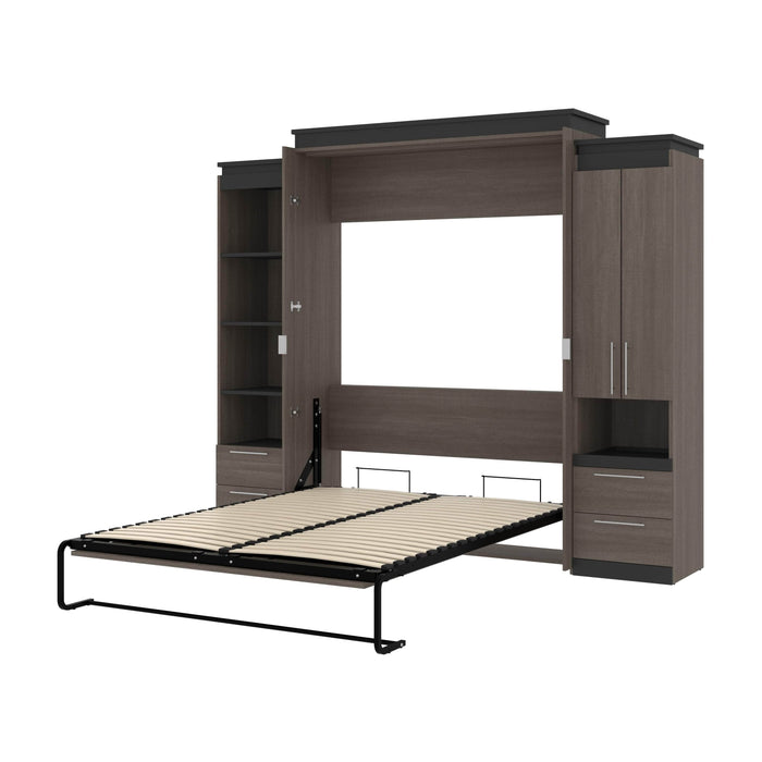Modubox Murphy Wall Bed Bark Grey & Graphite Orion 104"W Queen Murphy Wall Bed with Narrow Storage Solutions and Drawers - Available in 2 Colours